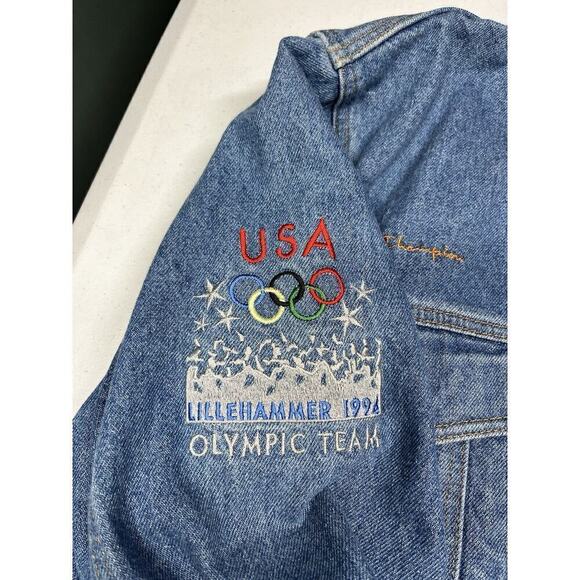 Vintage Ruff Hewn Olympic 1996 Button Down Jean Jacket Size M - Picture 3 of 7